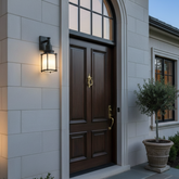 Lantern Style Wall Sconce, Cylinder Frosted Glass, Black, Sku 033960
