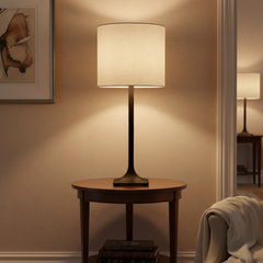 RH Hammered Steel Table Lamp, Dark Bronze Finish, White Linen Drum Shade, Sku 033972