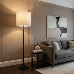 RH Hammered Steel Floor Lamp Dark Bronze Finish w/ White Linen Drum Style Shade, Sku 033973
