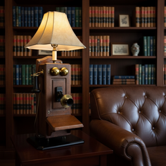Old Fashioned Telephone Lamp with Faux Leather Shade, Sku 033974