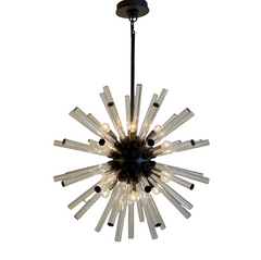 RH Restoration Hardware Starburst Chandelier, Gun Metal Finish, Acrylic Rods, Sku 033994