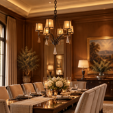 Fine Art Lamps Chandelier 6 Arms, Mica Shades, Bronze Finish, Sku 034007