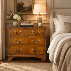 Antique Chest of Drawers w/ Burled Wood & Brass Hardware, Sku 034012