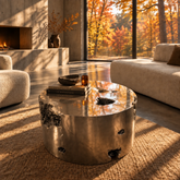 Brutalist Design Solid Metal Round Coffee Table, Sku 032764