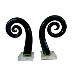 Glass Swirl Sculpture Book Ends, in Dark Aqua Blue, Pair, sku: S32170