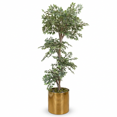 Faux Variegated Ficus Tree in Faux Brass Planter, Sku 034080