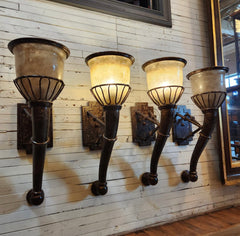 Wall Light Sconce, Large, Smoked Glass Shade, Metal Frame, Rustic, sku: 032957