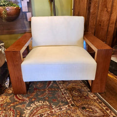 Lewis Mittman White and Dark Wood Arm Chair