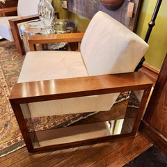 Lewis Mittman White and Dark Wood Arm Chair