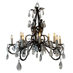 Arte De Mexico 12 Light Chandelier with Gunmetal Finish, Teardrop Crystals and Acanthus Leaf Details, Sku 033632