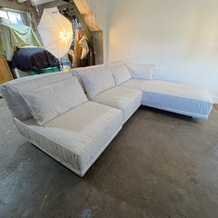 Milano Left Arm Chaise Sectional in White Linen Like Fabric with Loose Cushions, Sku 034088