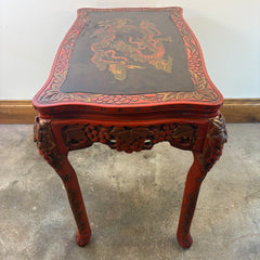 Vintage Japanese Carved Wood and Lacquer Finish Table or Desk, Hand Painted Dragon Motif, Meiji Period, Sku 033519