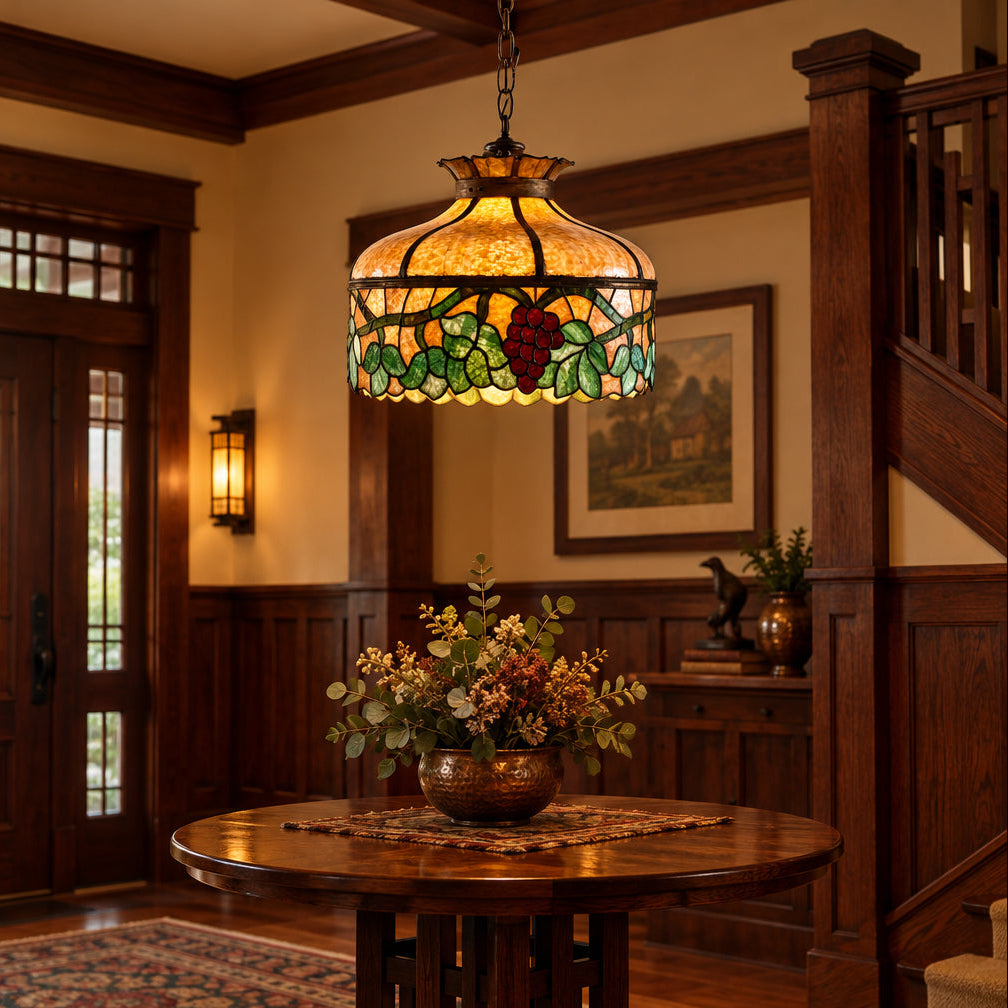 Tiffany Inspired Leaded Glass Hanging Light Fixture , Sku 034045
