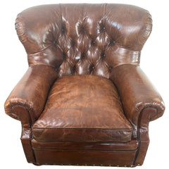 Ralph Lauren Leather Tufted Back Arm Chair with Bun Feet and XL Nail Head Detail, Sku 033075