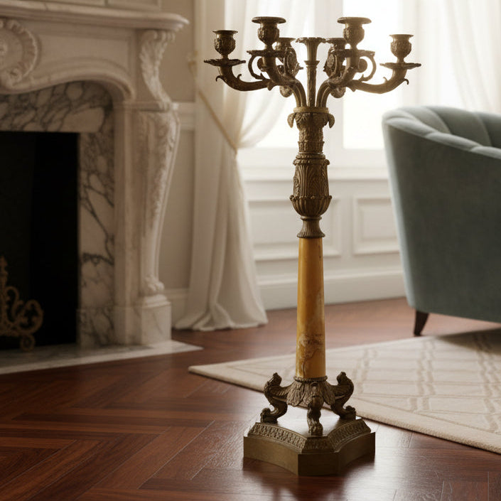 Candleholder, Antique, 6 Arm Tapered, Metal and Stone, Ornate, Sku: 033333