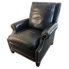 Motioncraft Henley Push Back Recliner Handsome Black Leather with Silver Nail Head Detail, Sku 033805