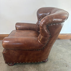 Ralph Lauren Leather Tufted Back Arm Chair with Bun Feet and XL Nail Head Detail, Sku 033075