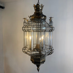 Moorish Style Brass and Glass Pendant Light Fixture, Sku 033902