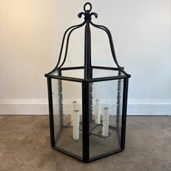 Black Steel Lantern Pendant, Textured Glass, Oversized, Sku 033887