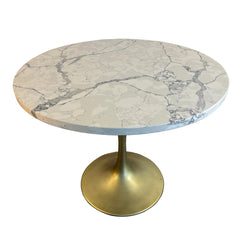 Tulip Table with Steel Matte Brass Base, Cream, Gray Engineered Quartz Top, Sku 033706