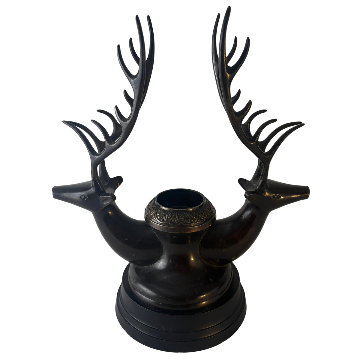 Metal Double Stag Candle Holder Dark Bronze Finish, Sku 033323