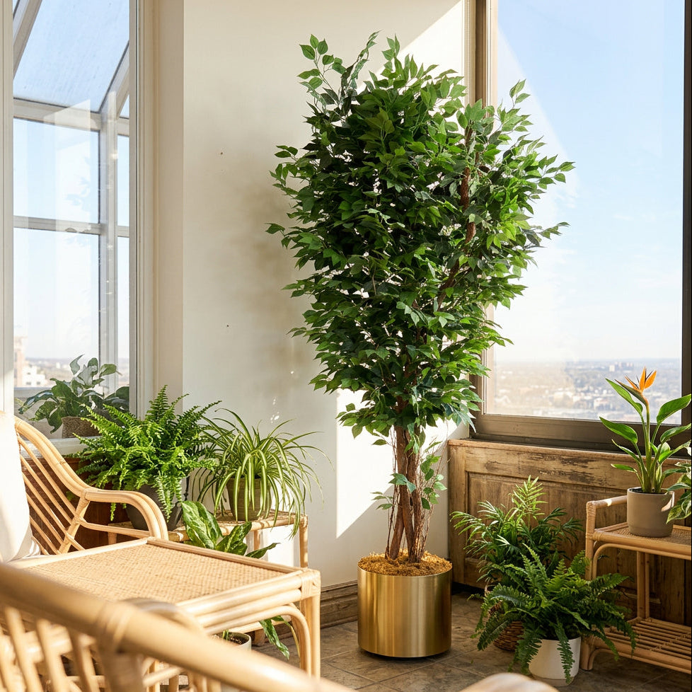Faux Ficus Tree in Faux Brass Planter, Sku 034081