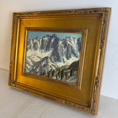 Original Oil Painting in Classic Gold Frame by Paul Grimm Snow Capped Mountains, Sku 033891