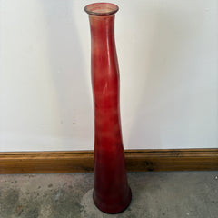 Art Glass Vase, Tall, Made in Spain, Red-Orange Color, Sku #033359