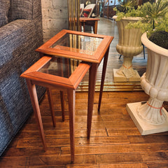 Pair of Wood & Glass Nesting Tables, Sku 034001