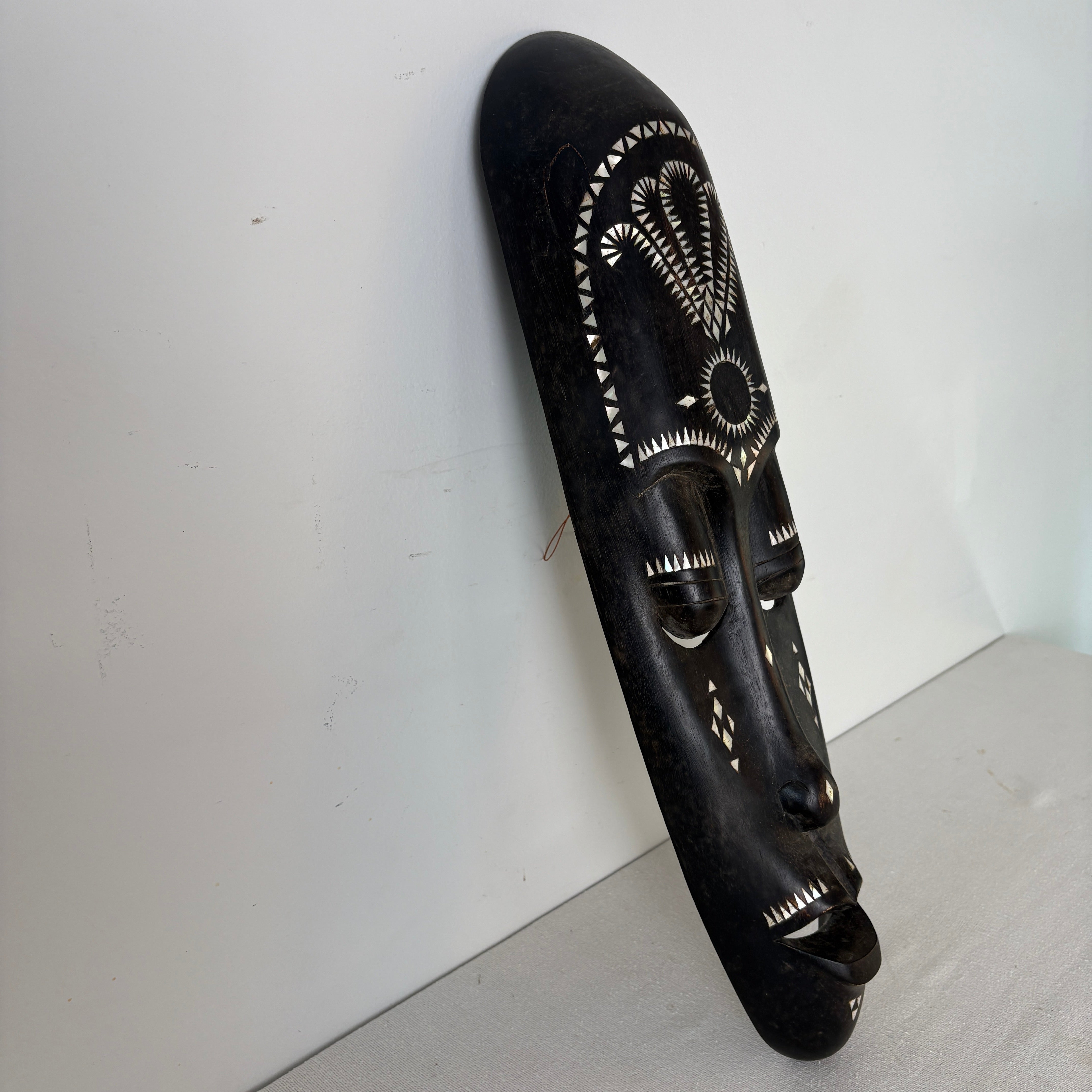 Tall Indonesian Tribal Mask w/ Mother of Pearl Inlay, Sku 033057