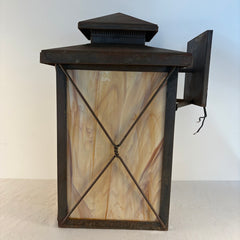 Custom Exterior Lantern Sconce w/ Colored Glass & Twisted Metal Detail, Sku 033858