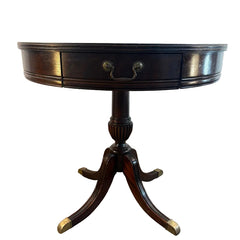 Mersman Quad Leg Pedestal Table with 1 Drawer, Book Matched Veneer & Feet Featuring Brass Caps, Sku 033802