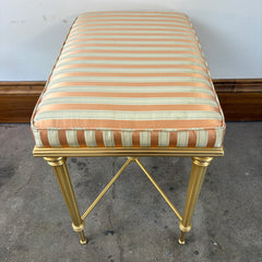 Matte Brass X Base Bench, Silk Stripe, Peach & Ivory, Sku 033360