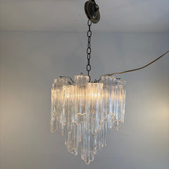 Vintage Italian Tubular "Tronchi" Blown Glass Chandelier on Silver Tone Structure Possibly Murano, 034047