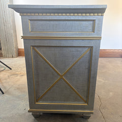 Credenza, Three Lower Cabinets, 3 Top Drawers Finish inSoft Silver, Pale Gold Trim, Sku: 033622