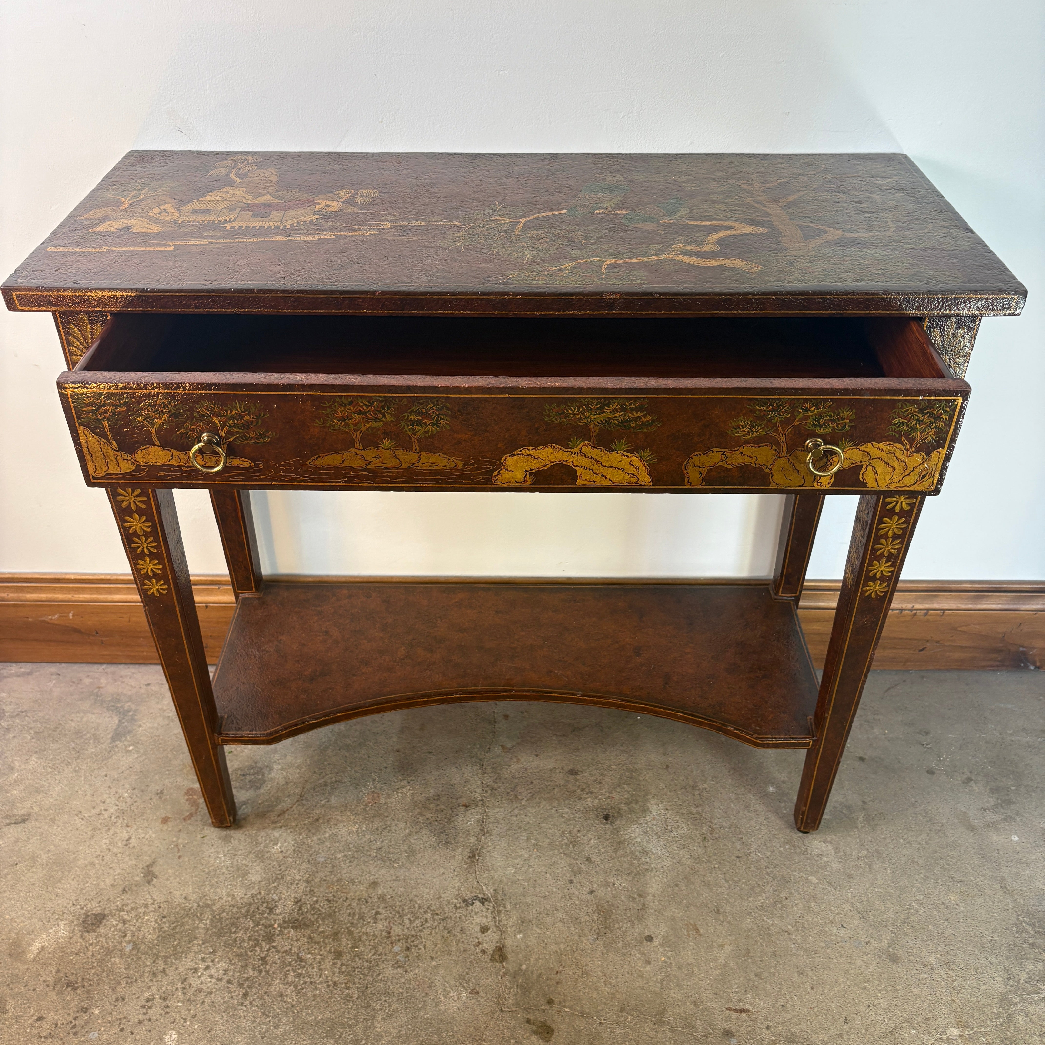 Maitland Smith Hand Painted Console Table with 1 Drawer and Lower Shelf, Sku 033051