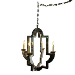 Visual Comfort Lido Medium Chandelier Antique Mirror and Antique Brass 4 Candlestick Lights, Sku 033947
