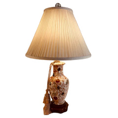 Vintage Japanese Satsuma Table Lamp w/ Silk Shade, Sku 034049