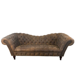 Sway Back Leather Tufted Sofa, Cocoa Brown Color, Turned Legs, Nail Head Detail, Sku: 033526