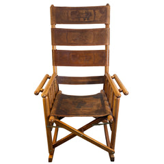 Vintage Costa Rican Teak and Embossed Leather Rocking Chair, Foldable, Sku 033670