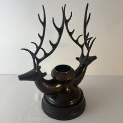 Metal Double Stag Candle Holder Dark Bronze Finish, Sku 033323