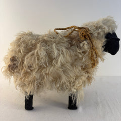 Handcrafted Wool Pelt Sheep with Rope and Bell, Sku 033843