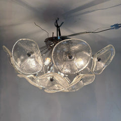 ET2 Fiori 8-Light Flush Mount FIxture Chrome Base w/ Glass Trumpet Shaped Florets, Sku 033992