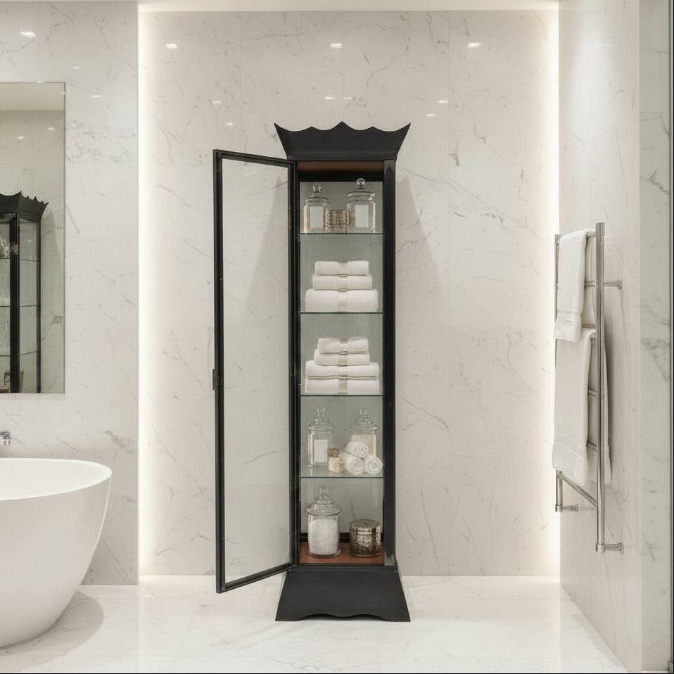 Curio Cabinet, Welded Steel & Glass, Crown Detail, sku: 033406