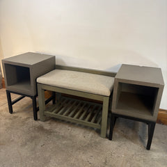 Set of Wood Bench & Two Side Tables With Shelf, Gray Green, Sku: 033385