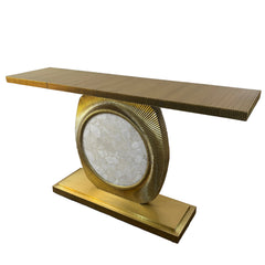 Global Views Console Table Quartz Insert, Wrapped and Fluted Metal, Brass Like Finish, Sku: 033623