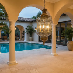Moorish Style Brass and Glass Pendant Light Fixture, Sku 033902