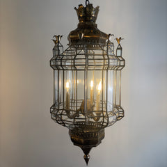 Moorish Style Brass and Glass Pendant Light Fixture, Sku 033902