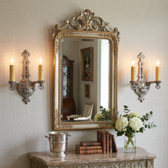 Pair of Wall Sconces by Steven Handelman Studios Double Arm Silver Tone Traditional Style, Sku 034104
