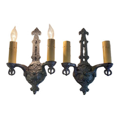 Pair of Wall Sconces by Steven Handelman Studios Double Arm Silver Tone Traditional Style, Sku 034104